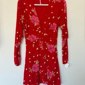 Free People Red Floral Long Sleeve Dress